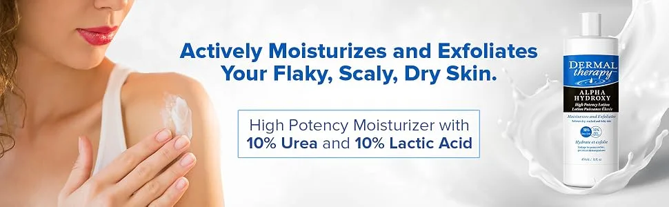 Dermal Therapy Alpha Hydroxy High Potency Lotion - Moisturizing and Exfoliating Treatment for Scaly, Flaky, Dry Skin | 10% Urea and 10% Lactic Acid | 16 fl. oz - Dermal Therapy Molecules