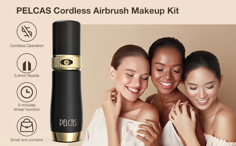 PELCAS Cordless Air Airbrush Basic Makeup System Starter Kit, Professional Airbrush Foundation Machine Handheld Mini Rechargeable Air Brush Gun Kit for Face at Home SPA 35ML - Cordless Airbrush Makeup Kit