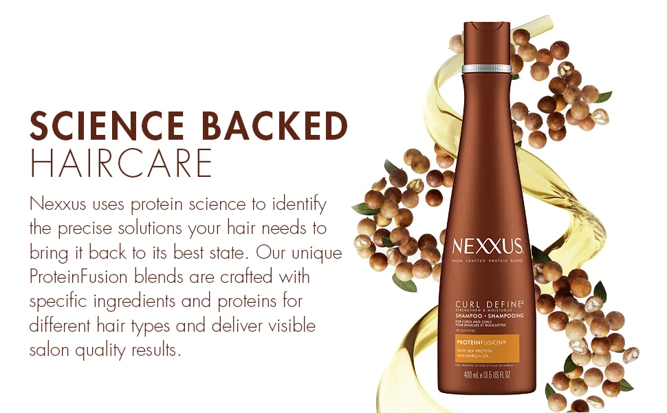 Nexxus Curl DefineCurl Define Shampoo Sulfate free For Curly & Coily Hair with ProteinFusion Curl Enhancer & Strengthening Shampoo 13.5 oz - Nexxus Curl Define Bottle with Marula Oil & Nuts