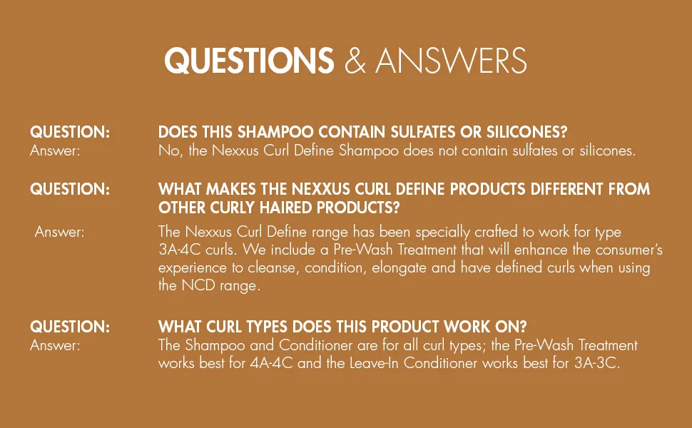 Nexxus Curl DefineCurl Define Shampoo Sulfate free For Curly & Coily Hair with ProteinFusion Curl Enhancer & Strengthening Shampoo 13.5 oz - questions and answers