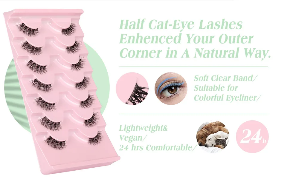 JIMIRE Half Lashes with Clear Band Cat-Eye Lashes Fluffy Wispy Accent False Eyelashes Natural Look Handmade Soft DIY Cluster Lashes Pack 7 Pairs Clear Band Half Lashes - half eyelashes natural look