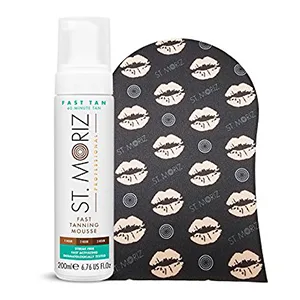 St. Moriz Professional Fast Tanning Mousse and Applicator Mitt Set - Express Self Tanner - Buildable Natural Glow - Bundle with Applicator Mitt