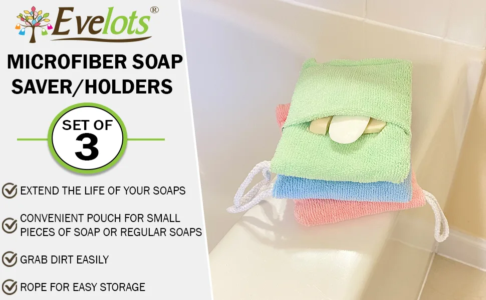 Evelots Soap Saver/Holder-Pocket Microfiber-Body Scrubber-Cleansing Exfoliation-Sponge Inside-On Rope-Set/3 - product information 3