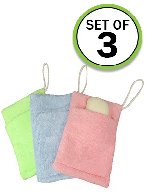 Evelots Soap Saver/Holder-Pocket Microfiber-Body Scrubber-Cleansing Exfoliation-Sponge Inside-On Rope-Set/3 - product information 4