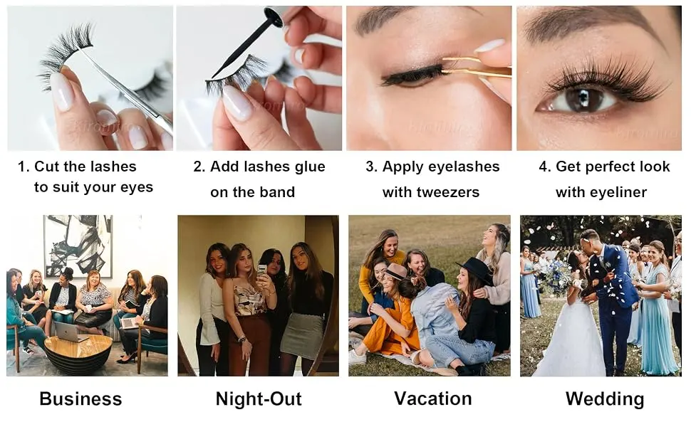 Kiromiro Russian Strip Lashes with Color False Eyelashes Natural Look Wispy D Curl Lashes Extension Colored Lashes Pack 5 Pair 5 Color - How to apply Kiromiro false eyelashes