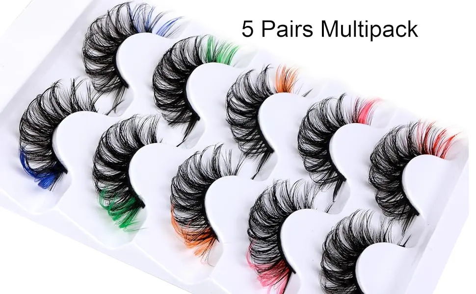Kiromiro Russian Strip Lashes with Color False Eyelashes Natural Look Wispy D Curl Lashes Extension Colored Lashes Pack 5 Pair 5 Color - russian d curl lashes with color