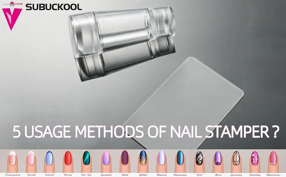 Double Sided Nail Art Stamper, Clear Silicone Stamping Jelly with Scraper, Transparent Visible Body, No Misplacement for DIY Nail Decor - Nail stamper