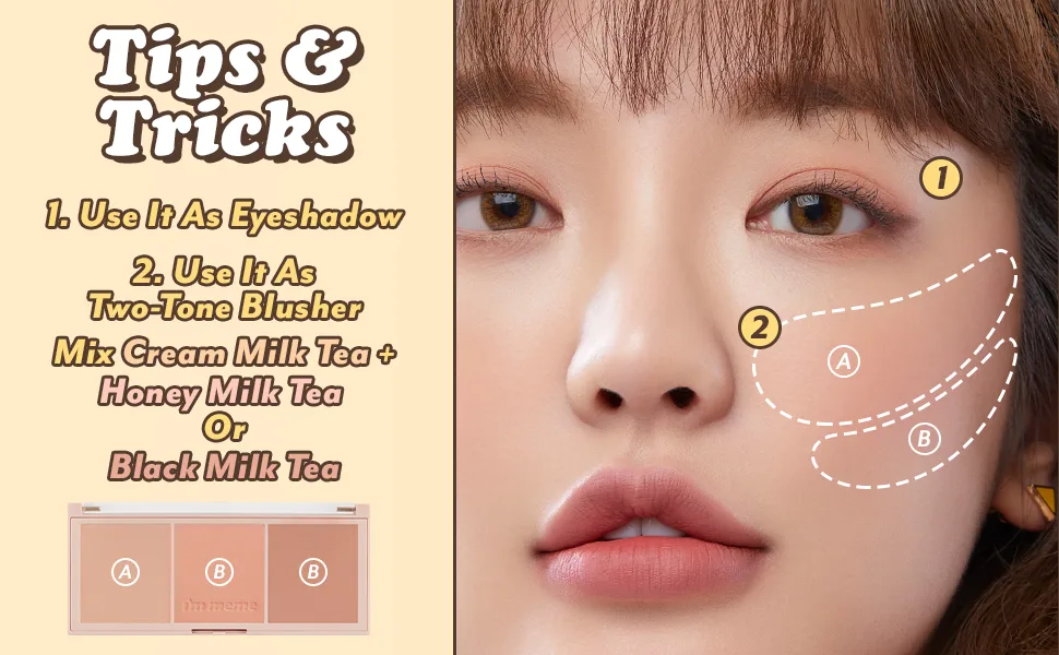 I'm Meme Palette - Afternoon Tea Blusher | 3 Shades, Long Lasting, For All Skin Tones, Milk Tea Time, 0.42 Oz - atb milk tea time