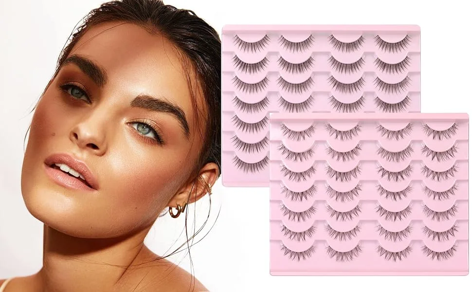 Kiromiro Eyelashes Wispy 10mm False Lashes Natural Look Fluffy 3D Mink Lashes Short Strip Lashes Pack 10mm Clear Band - clear band lashes pack