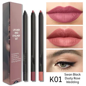 MAEPEOR Matte Lipliner and Eyeliner Kit 3 PCS Smoothly Creamy Lipliner and Eyeliner Pen Set for Daily Wear (3PCSKit 2) - MAEPEOR Matte Lipliner and Eyeliner Kit 3PCSKit 1