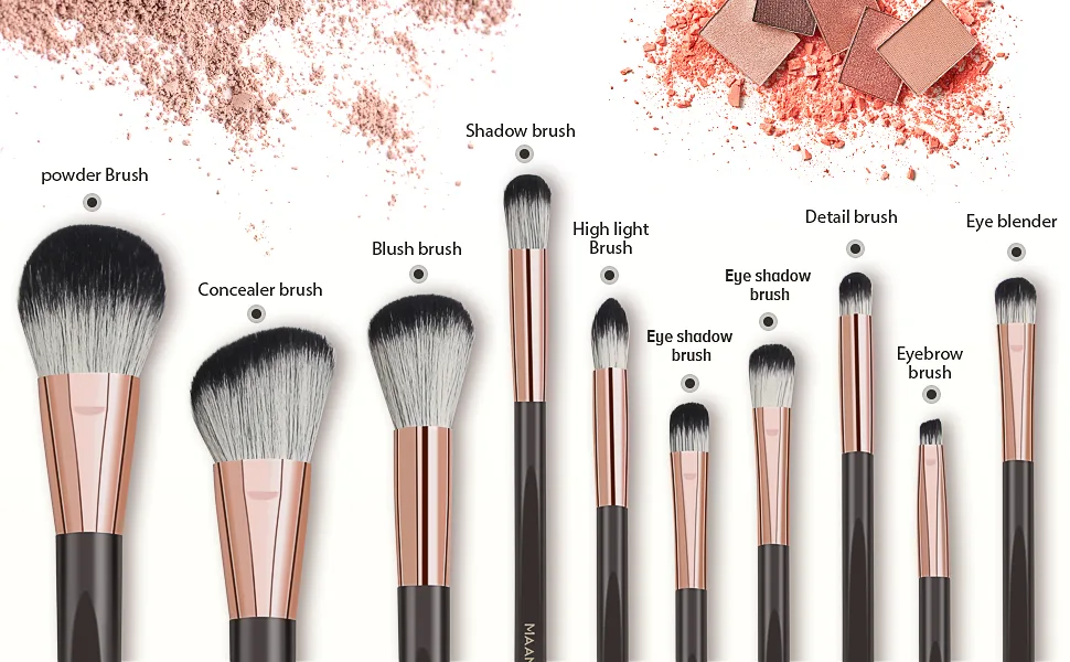 Makeup Brushes 10 Pcs Makeup Brush Set Professional Premium Synthetic Foundation Brush Blending Face Powder Eye Shadows Blush Make up Brushes with Makeup Sponge and Brush Cleaner (Brown) - makeup brushes set