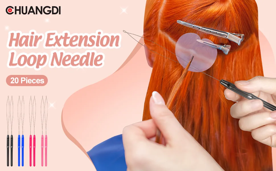 20 Pieces Hair Extension Loop Needle Threader Pulling Hook Needle Bead Device Tool for Hair or Feather Extensions Supplies, DIY Hook Tool Black Loop Tools - product information 1