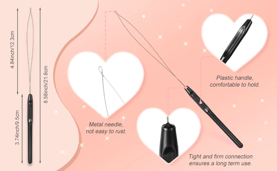 20 Pieces Hair Extension Loop Needle Threader Pulling Hook Needle Bead Device Tool for Hair or Feather Extensions Supplies, DIY Hook Tool Black Loop Tools - product information 2