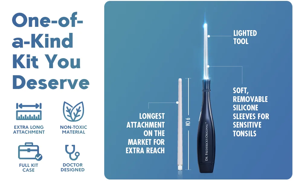 Dr. Frederick’s Original Easy Tonsil Stone Remover Kit - Fast Painless Tonsillolith Removal Tool - Fight Bad Breath - Pick and Oral Irrigator - 8 Pieces - tonsil stone remover