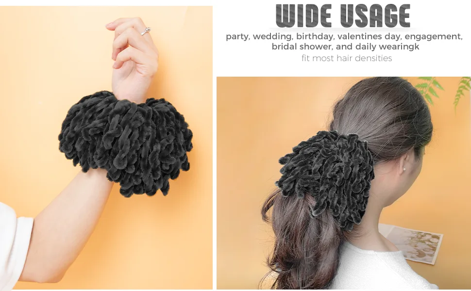 AUEAR, 2 Pack Volumising Scrunchie Big Hair Tie Ring Hijab Volumizer Khaleeji Hair Scrunchie (Black) 2 Count (Pack of 1) Black - product information 6