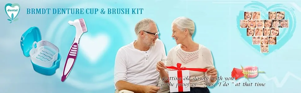 BRMDT Denture Case Bath Cups Denture Brushes 4Pcs, Denture Holder Brace Container with Soaking Strainer Basket For Daily Cleaning Home Office and Travel Light Blue - denture cup