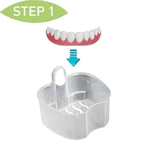 BRMDT Denture Case Bath Cups Denture Brushes 4Pcs, Denture Holder Brace Container with Soaking Strainer Basket For Daily Cleaning Home Office and Travel Light Blue - product information 3