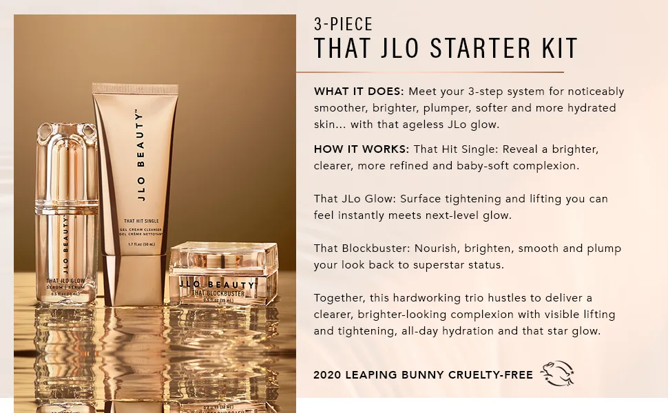 JLO BEAUTY That JLo Essentials Kit | Includes Serum, Cleanser, Cream and Broad Spectrum SPF, Gently Tightens, Brightens, Protects & Hydrates Skin - That JLo Starter Kit