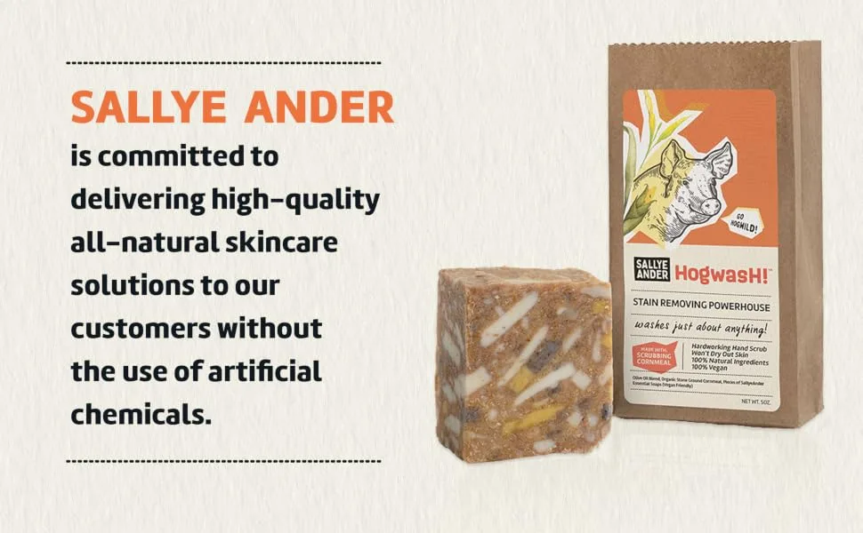 Sallye Ander Hogwash! Soap - 1 Bar - Laundry Treatment Scrub - All-Natural Handmade Soap - Cornmeal Hand Wash - sallye ander