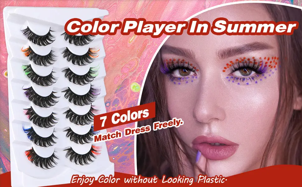 Colored Eyelashes Colorful Lashes Strips with 7 Colors Full D Curl Fluffy Mink Lashes 5D False Eyelashes Pack 7 Pairs by Goddvenus B-Rainbow Color - Colored Eyelashes