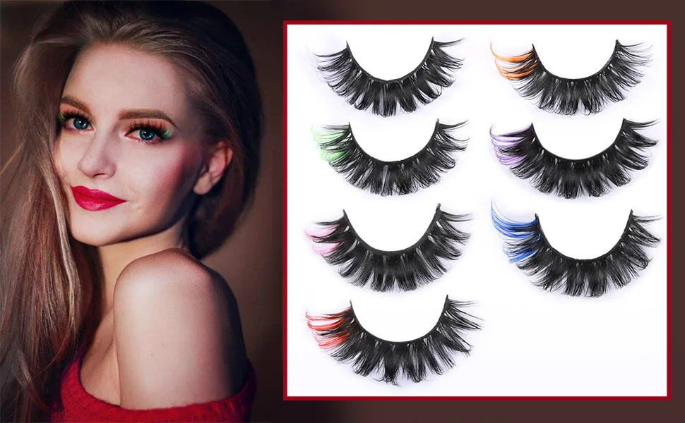Colored Eyelashes Colorful Lashes Strips with 7 Colors Full D Curl Fluffy Mink Lashes 5D False Eyelashes Pack 7 Pairs by Goddvenus B-Rainbow Color - product information 5