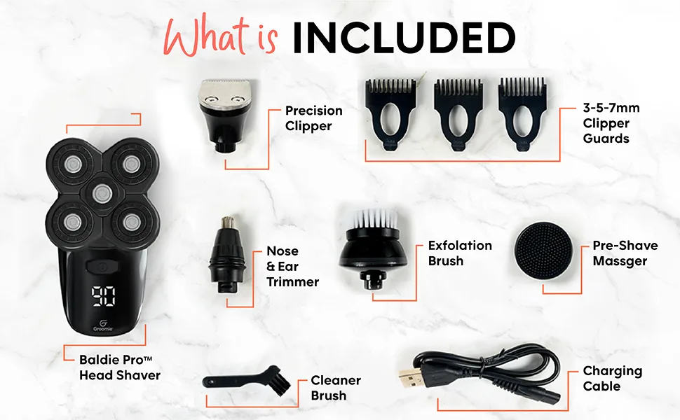 GROOMIE BaldiePro - Cordless Head Shavers for Bald Men - Comfort Head Shaver - Bald Head Care for Men - Easy Use Palm Shaver for a Smooth Bald Shave - Ergonomic Shavers for Bald heads - Balding Shaver - balding adults extendable balder trimmer multi functional handheld treamers women premium buzzer