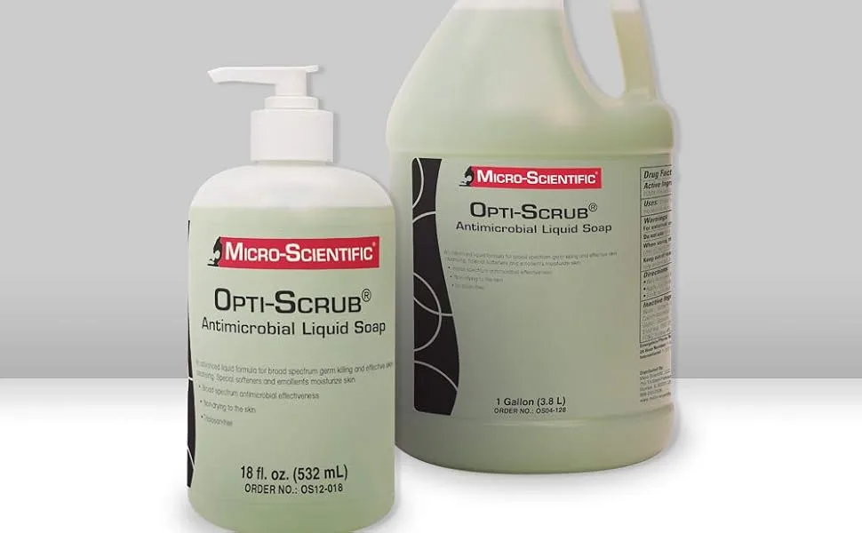 Micro-Scientific (2 Pack 18 Ounce) Opti-Scrub Antimicrobial Liquid Soap, Broad Spectrum, Non-Drying - Opti-Scrub Liquid Soap