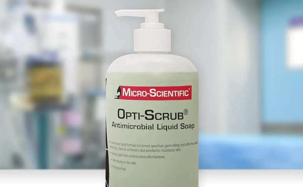 Micro-Scientific (2 Pack 18 Ounce) Opti-Scrub Antimicrobial Liquid Soap, Broad Spectrum, Non-Drying - opti-scrub soap