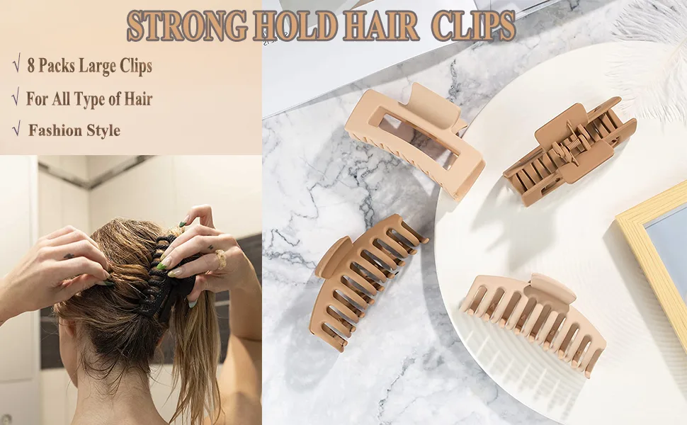 8 Large Non-Slip Acrylic Hair Claw Clips Set - Strong Hold for All Hair Types Amazon.com : TOCESS 8 Pack Big Hair Claw Clips for Women  main image 2