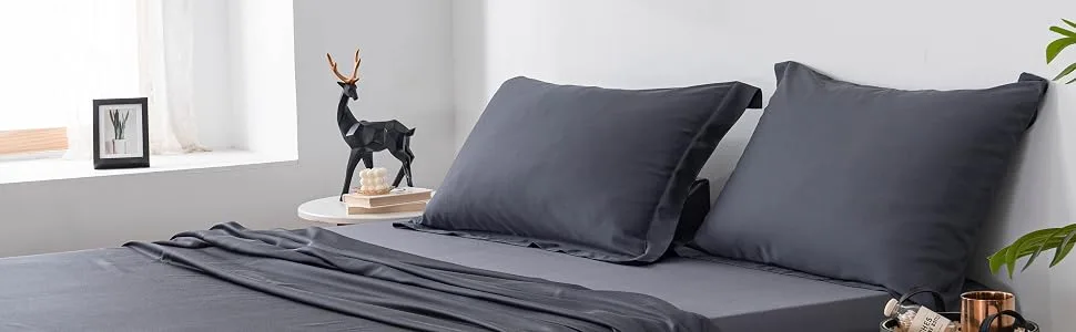 Bamtek Organic Bamboo Sheets - Super Soft and Silky Queen Sheets - Cooling Bamboo Sheets for Hot Sleepers - 4 PCE Deep Pocket Sheet Set - Queen Bamboo Sheet Set (Silver) - Grey Bamboo Sheets