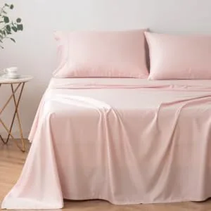 Bamtek Organic Bamboo Sheets - Super Soft and Silky Queen Sheets - Cooling Bamboo Sheets for Hot Sleepers - 4 PCE Deep Pocket Sheet Set - Queen Bamboo Sheet Set (Silver) - Pink Bamboo Sheets