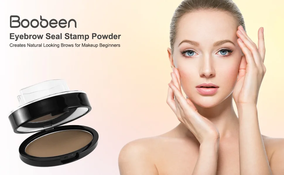 Boobeen Eyebrow Seal Stamp Powder - Waterproof One Second Make Up Nature Tinting Coloring Kit - Creates Natural Looking Brows for Makeup Beginners Light Brown - eyebrow kit eyebrow stamp brow stamp eyebrow stamp kit brow powder waterproof eyebrow powder