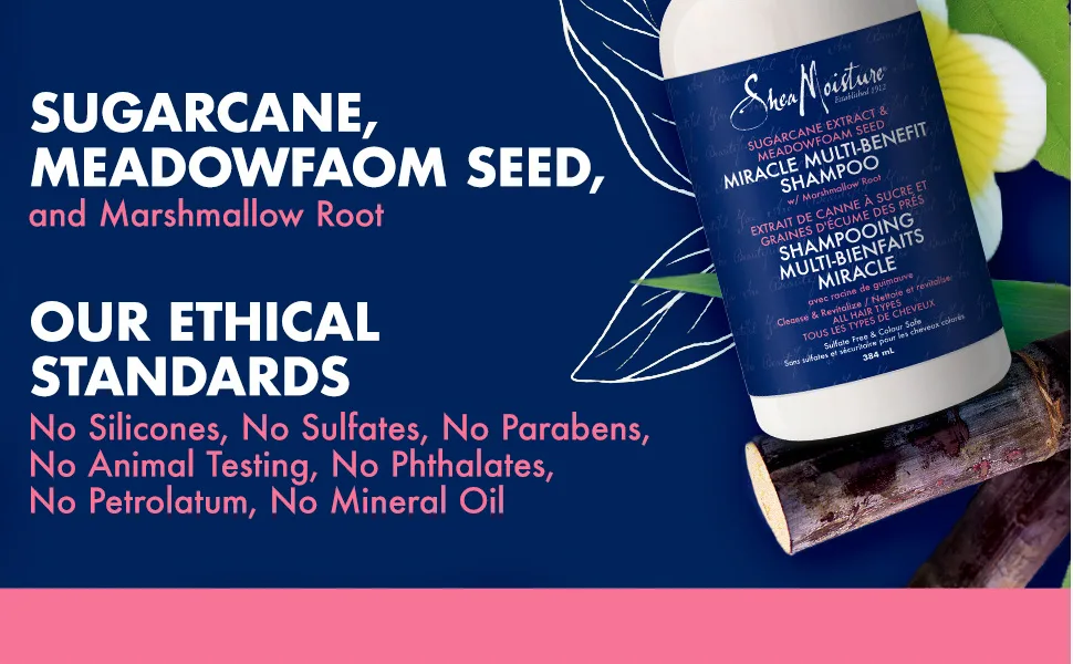 SheaMoisture Silicone Free Shampoo for Dry Hair Sugarcane Extract and Meadowfoam Paraben Free Shampoo 13 oz - Sugarcane, meadowfaom seed