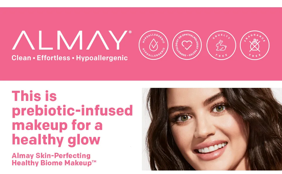 Almay Skin Perfecting Healthy Biome Foundation Makeup with Prebiotic Complex SPF 25, Hypoallergenic, -Fragrance Free, 130 Medium, 1 fl. oz. - full medium coverage buildable sun protection sunscreen clean skin glow anti-pollution shield blur