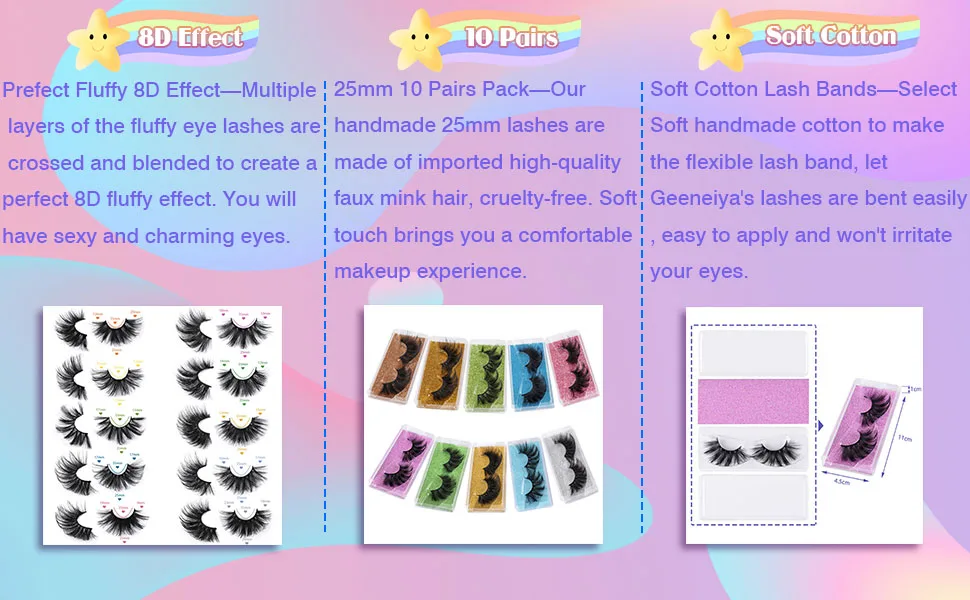 Mink Fluffy Lashes 25mm Fake Eyelashes Pack 10 Pairs Mixed Long Thick Lashes Bulk Handmade Reusable 8D Volume Eyelashes 10Pairs_Try - mink eyelashes fluffy