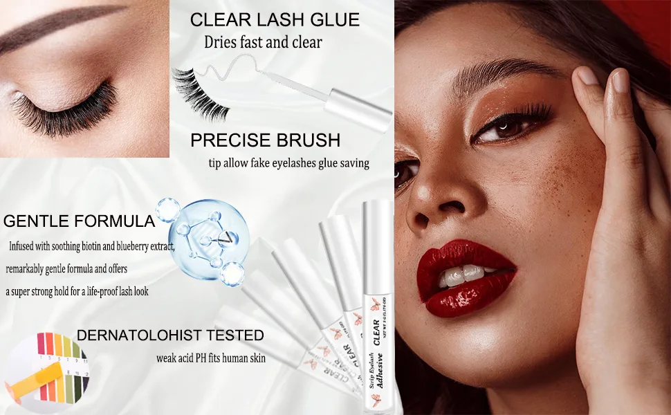 Clear Eyelash Glue Super Strong Hold Eyelash Adhesive Waterproof Eyelash Glue Sensitive Eyes Lash Glue for False Lashes 0.18 oz - eyelash glue