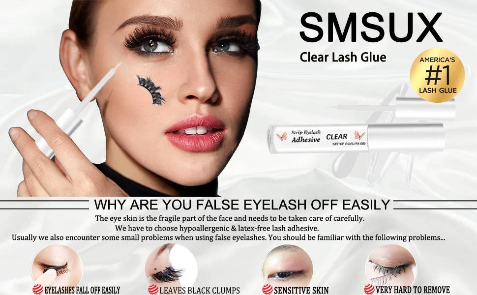 Clear Eyelash Glue Super Strong Hold Eyelash Adhesive Waterproof Eyelash Glue Sensitive Eyes Lash Glue for False Lashes 0.18 oz - Lash glue