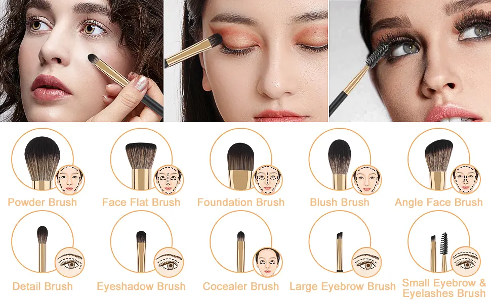 Makeup Brushes,MAANGE 10 PCs Travel Professional Makeup Brushes Set with Case,Foundation Kabuki Blush Eyeshadow Make Up Brush with Makeup Sponge and Brush Cleaner(Blackgold) - makeup brushes