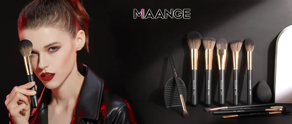 Makeup Brushes,MAANGE 10 PCs Travel Professional Makeup Brushes Set with Case,Foundation Kabuki Blush Eyeshadow Make Up Brush with Makeup Sponge and Brush Cleaner(Blackgold) - Makeup Brushes Set