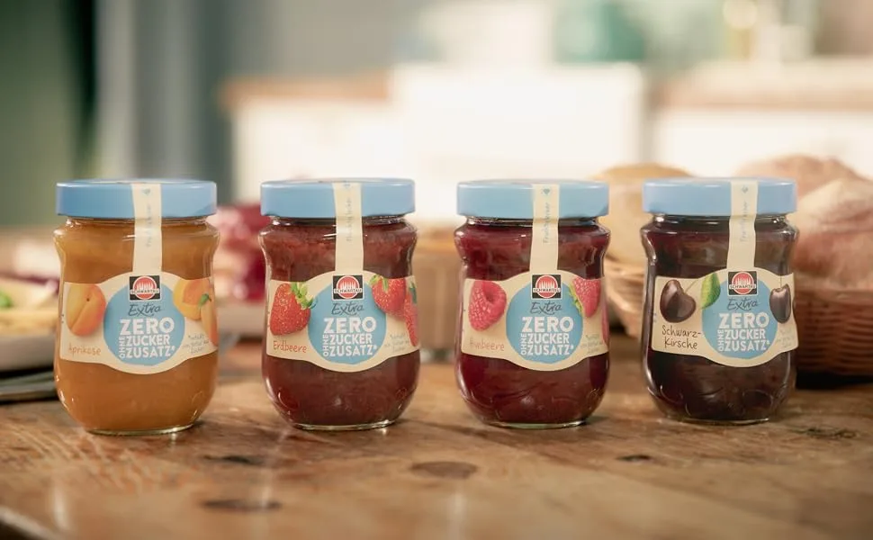 Schwartau Extra Zero Raspberry fruit spread with no added sugar 12 kcal per 25g 280g - Konfitüre ZERO Zuckerzusatz