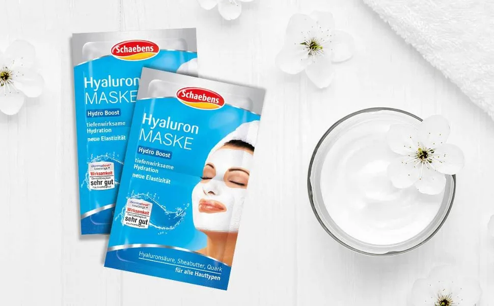 Schaebens Hyaluron Mask (10x 10ml) 10 pack Hydrp Boost - With hyaluronic acid shea butter and curd for all skin types - Header