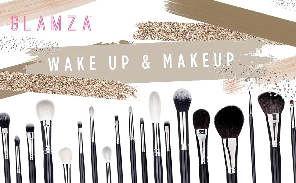 Glamza 12pcs Makeup Brush Set for Face Foundation Eye Lip with Metal Case Gold and White - product information 1