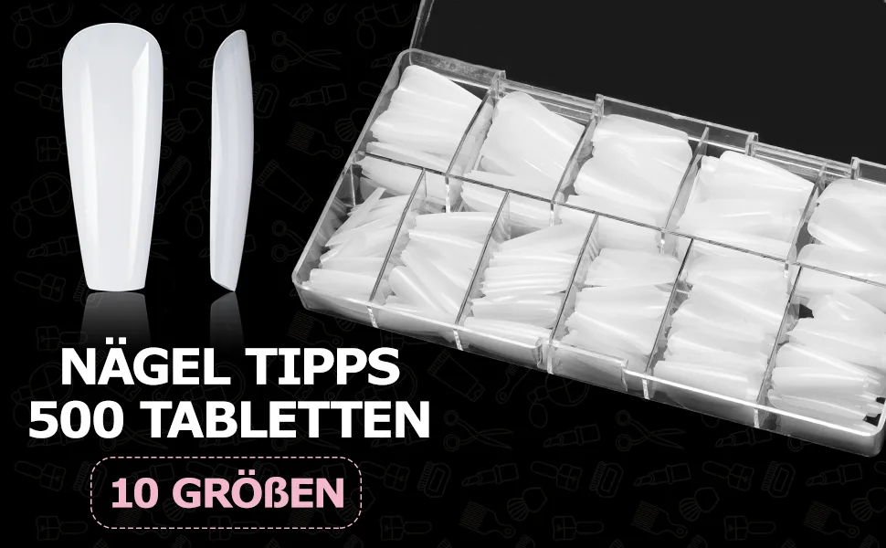 Nail tips 500 pieces wrong nail acrylic artificial nail tips with storage case for nail studios and DIY nail art at home 10 sizes (white) white 1 piece (500 pack) - Nail Tips