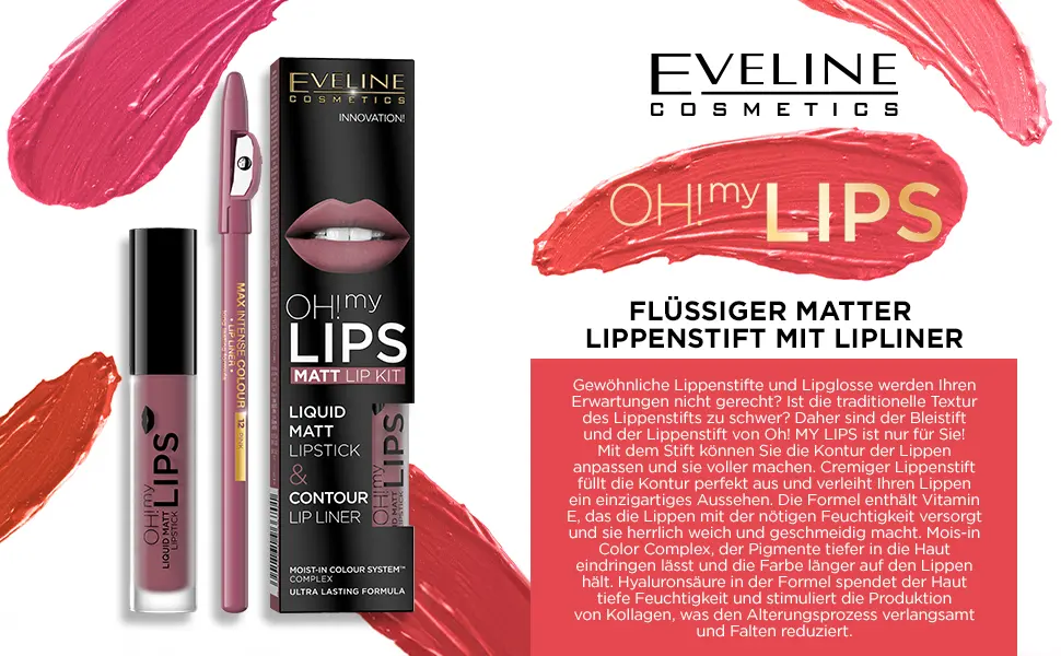 Eveline Cosmetics Oh! My Lips Set: Matte liquid lipstick and lip liner No. 03 Rose Nude Red 1 piece (1 pack) - oh my lips