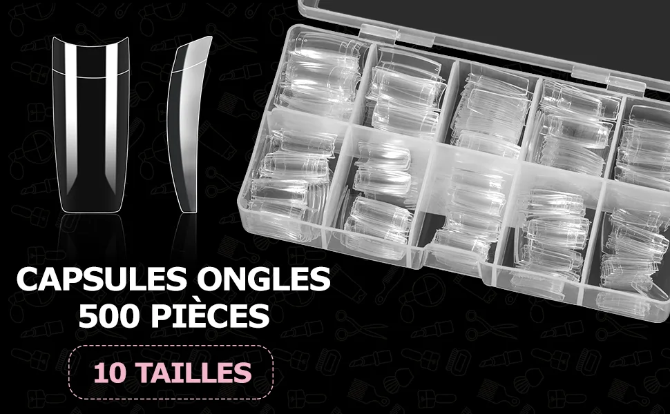 Nail capsules 500 pieces acrylic artificial nails transparent American nails with storage case for studios and DIY Nail Art at home 10 sizes transparent 1 ml (500 pack) - Nagelkapseln
