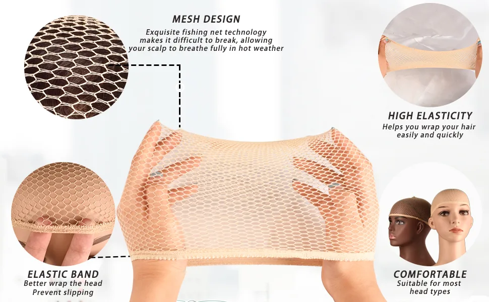 Wig Caps,Smilco 10 Pieces Mesh Wig Cap Net,Weaving Hair Net,Fishnet Wig Cap For Women(Natural Nude) - product information 3
