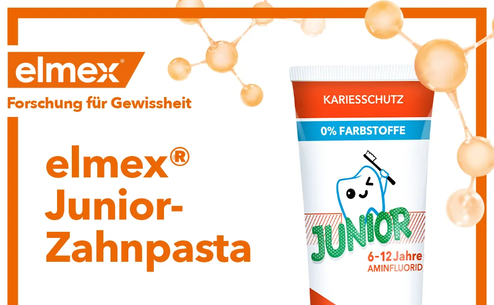Elmex toothpaste junior 6-12 years 4x75ml-medical tooth cleaning with 1400 ppm fluoride content for highly effective caries protection-strengthens the new permanent teeth 75 ml (4-pack) - product information 1