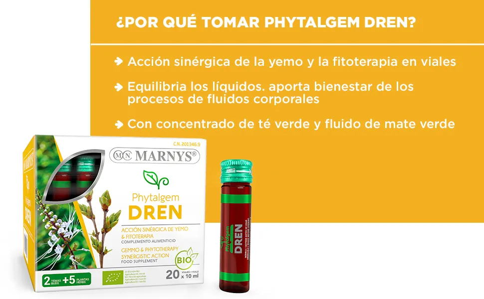 Phytalgem Dren Balancing Fluids Key to Wellbeing 20 x 10ml Single Dose Drinking Bottles Pineapple Flavor - Dren