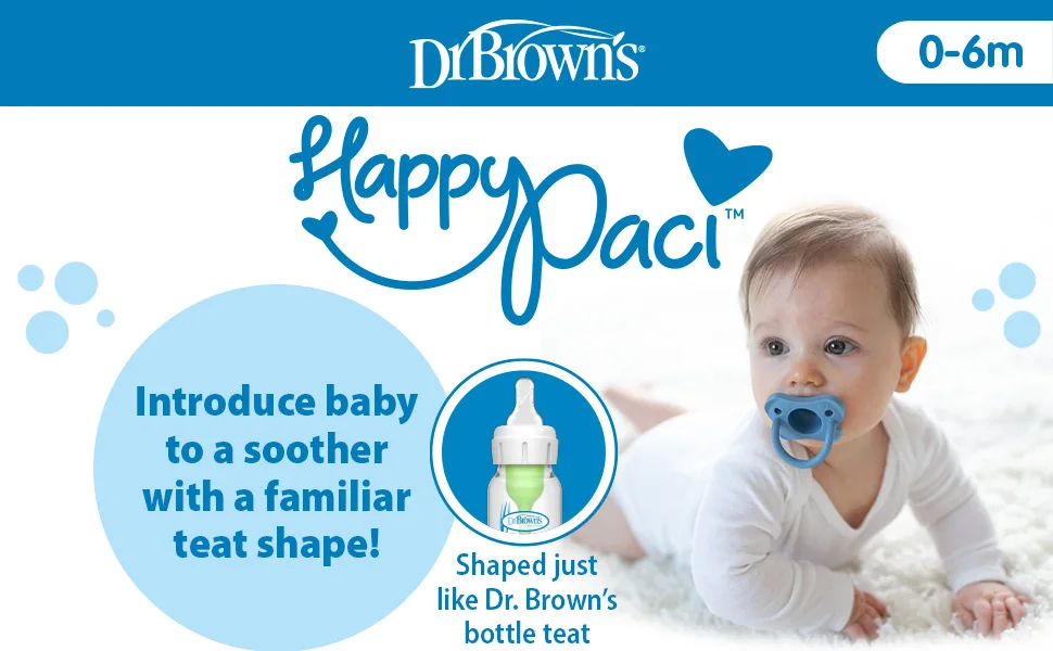 Dr. Brown's HappyPaci 100% Silicone Baby Pacifier Contoured One-Piece Design 0-6m BPA Free 2-Pack Blue and Green - happy paci 1