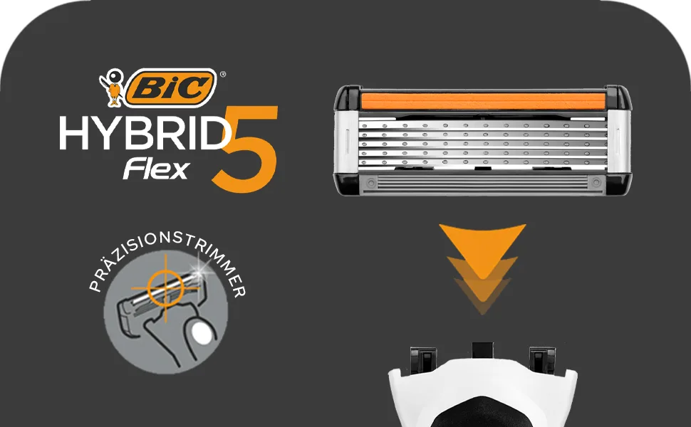 BIC razor blades for men Razor Hybrid 5 Flex 8-pack refills for the wet razor with 5 titanium blades 8 refill blades - BIC Hybrid Flex 5